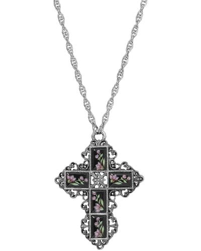 2028 Symbols Of Faith Enamel Cross Flower Necklace - Metallic