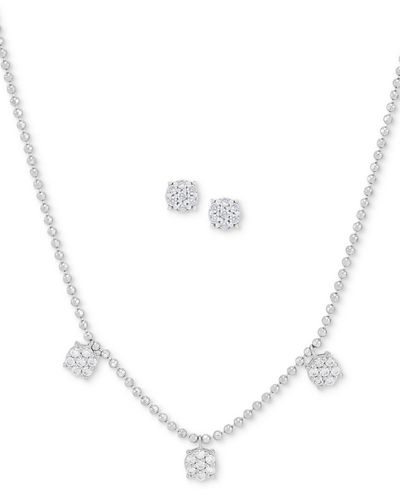 Macy's 2-pc. Set Diamond Cluster Collar Necklace & Matching Stud Earrings (1/4 Ct. T.w. - White