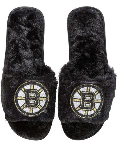 FOCO Boston Bruins Rhinestone Fuzzy Slippers - Black