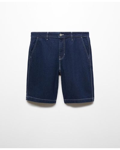 Mango Cotton Denim Bermuda Shorts - Blue
