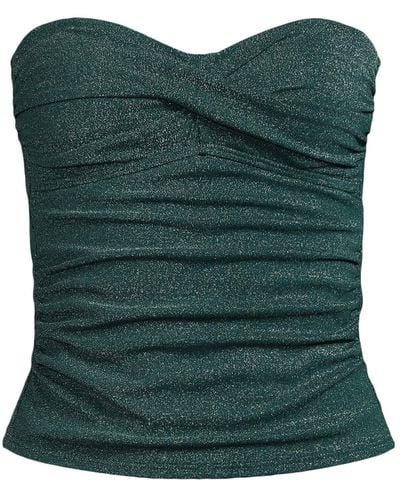 Lands' End Chlorine Resistant Shine Wrap Bandeau Tankini Swimsuit Top - Green