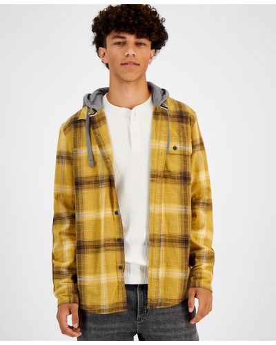 Sun & Stone Sun + Stone Andrew Plaid Hooded Flannel Shirt - Natural