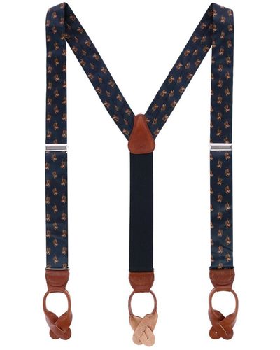 Trafalgar Japanese Tiger Silk Button End Suspenders - Blue