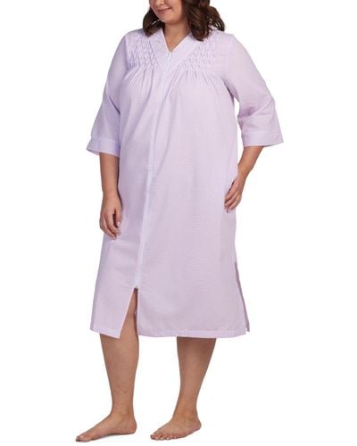 Miss Elaine Plus Size Checkered Long-sleeve Robe - Purple