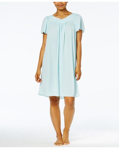 Miss Elaine Short-sleeve Embroidered Nightgown - Blue