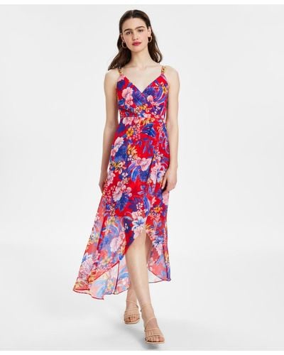 Siena Jewelry Floral Print Sleeveless High-low Maxi Dress - Red