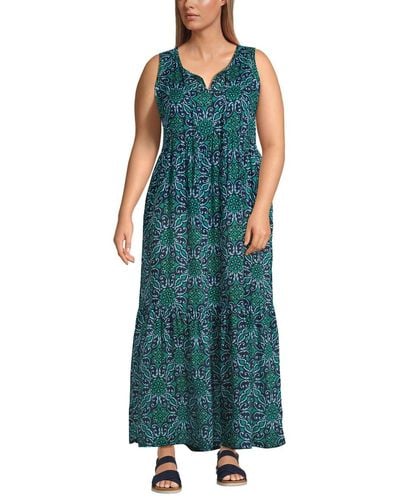 Lands' End Sheer Sleeveless Tiered Maxi Swim Cover-up Dress - Green
