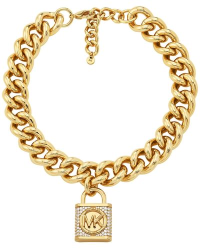 Michael Kors Mk Precious Metal-Plated Brass Pavé Lock Curb Link Necklace - Metallic