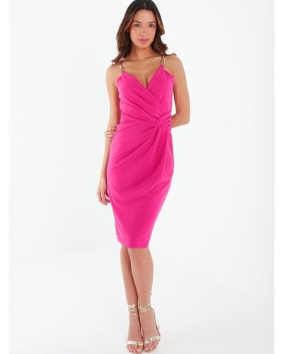 Quiz Gold Strap Ruched Detail Dress - Pink
