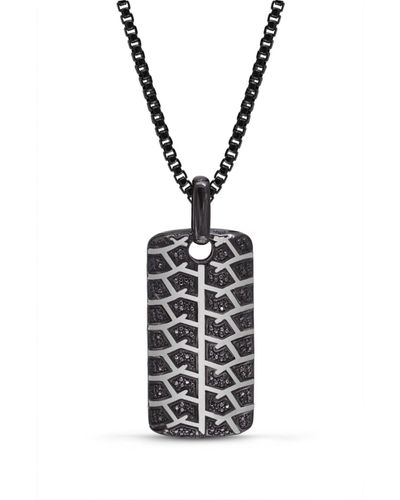 LuvMyJewelry Sterling Silver Black Diamond Born Drifter Design Rhodium Plated Tire Tread Tag Chain - White
