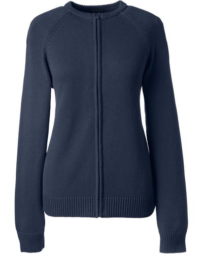 Lands' End School Uniform Cotton Modal Zip-front Cardigan Sweater - Blue