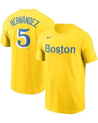 Nike Enrique Hernandez Gold And Light Blue Boston Red Sox City Connect Name & Number T-shirt - Yellow