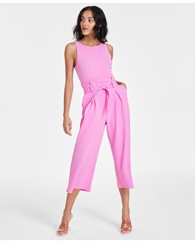 BarIII Sleeveless Crewneck Tie-waist Jumpsuit - Pink
