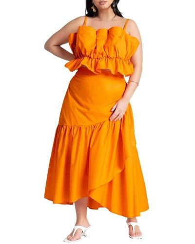 Eloquii Plus Size Asym Flounce Skirt - Orange