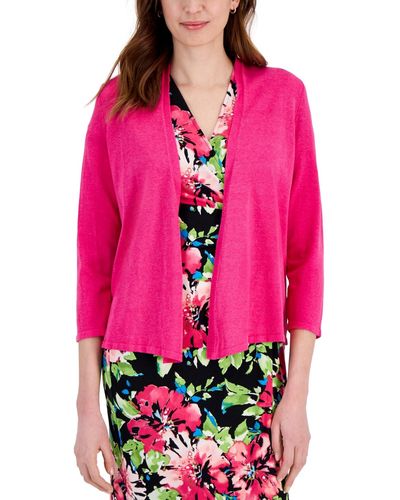 Kasper Solid Soft-edge A-line Cardigan Sweater - Pink