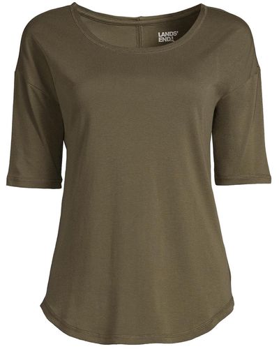Lands' End Supima Micro Modal Elbow Sleeve Ballet Neck Curved Hem Top - Green