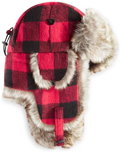 Stetson Faux-fur Buffalo-print Trapper Hat - Red