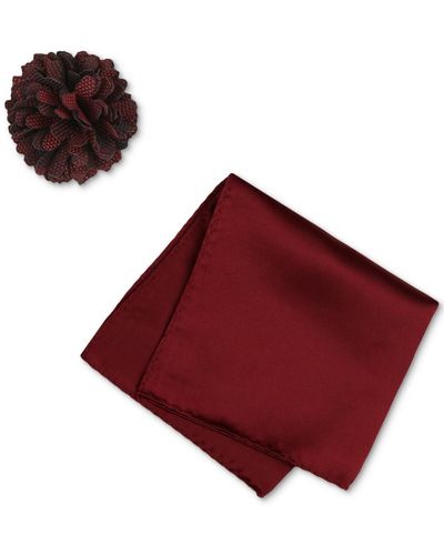 Con.struct Solid Pocket Square & Lapel Pin Set - Red