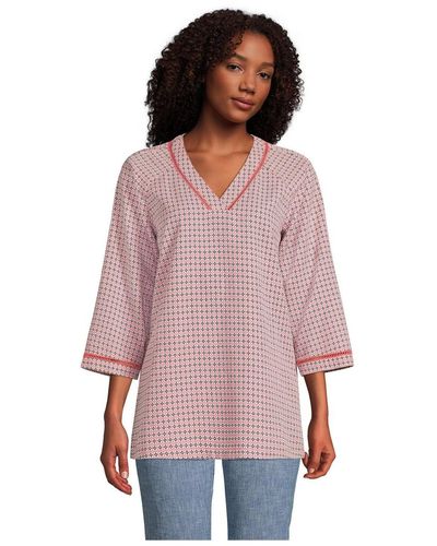 Lands' End Rayon 3/4 Sleeve V Neck Tunic Top - Pink