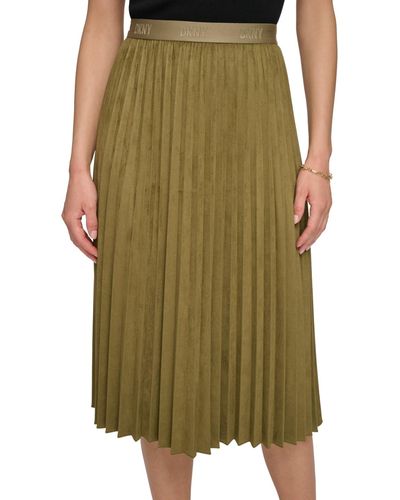 DKNY Pleated Faux Suede Skirt - Green