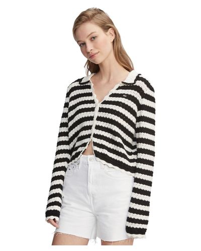 Tommy Hilfiger Crochet Striped Collared Cardigan - White