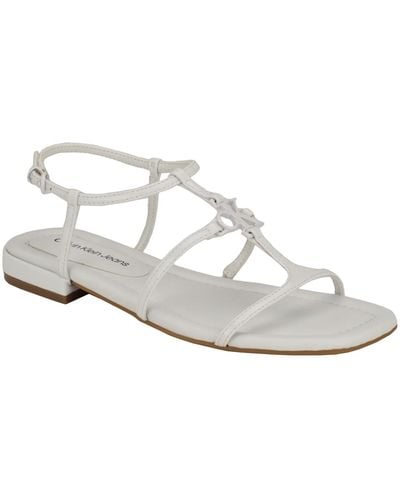 Calvin Klein Sindy Square Toe Strappy Flat Sandals - White
