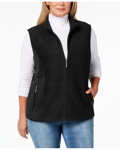 Karen Scott Plus Size Zip-front Fleece Vest, Created For Macy's - Black