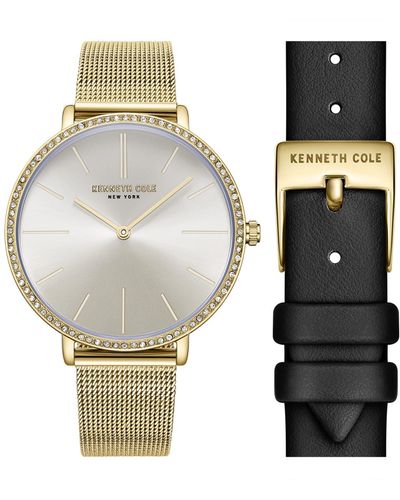 Kenneth Cole Quartz Classic Slim Gold-tone Stainless Steel And Genuine Leather Watch 38mm Gift Set - White