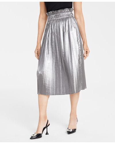 INC International Concepts Pull-on Metallic Midi Skirt - Gray