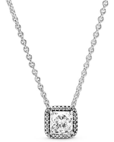 PANDORA Timeless Sterling Square Sparkle Cubic Zirconia Halo Necklace - Metallic