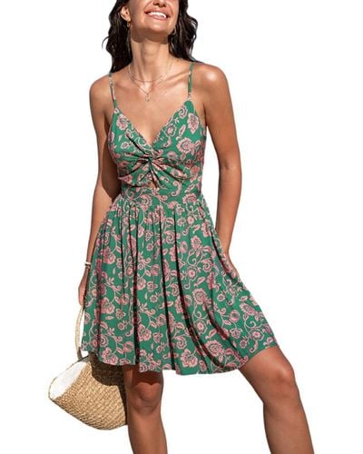 CUPSHE Green Floral Cutout Twisted Mini Beach Dress