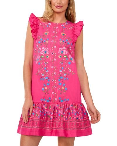 Cece Floral Ruffle-sleeve Flounce-hem Dress - Pink