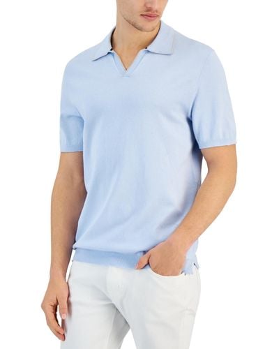 Alfani Short Sleeve Open-collar Polo Sweater - Blue