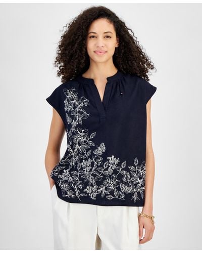 Tommy Hilfiger Placement Butterfly Paisley Blouse - Blue