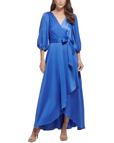 DKNY 3/4-sleeve Belted Faux-wrap Gown - Blue