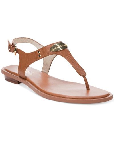 Michael Kors Mk Plate Leather T-strap Thong Sandals - Pink