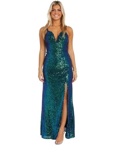 Nightway Sequined Sweetheart-neck Sleeveless Gown - Blue