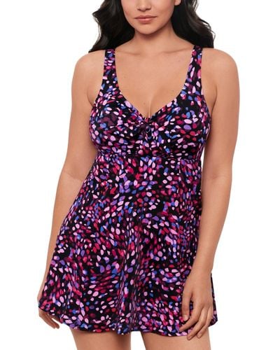 Swim Solutions Abstract Printed One-piece Swimsuit - Purple