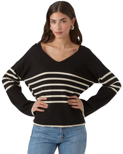 Vero Moda V-neck Long-sleeve Striped Sweater - Black