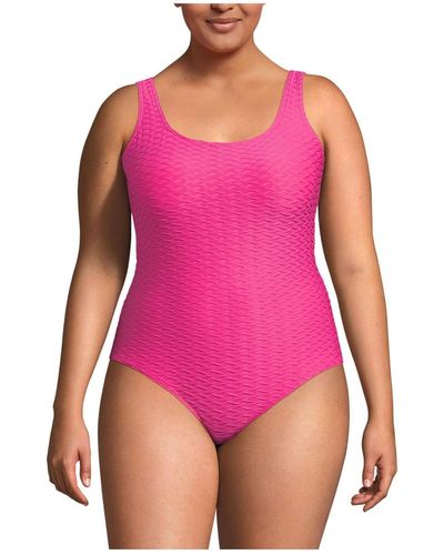 Lands' End Plus Size Chlorine Resistant Texture High Leg Soft Cup Tugless One Piece Swimsuit - Pink