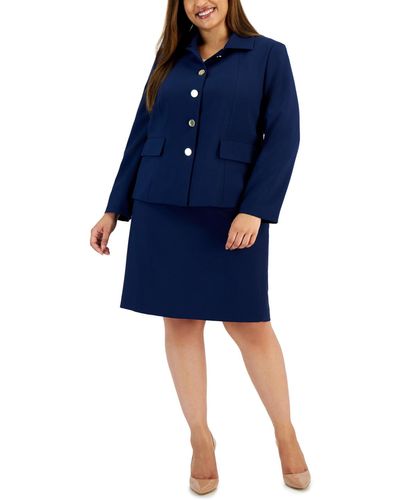 Le Suit Plus Size Crepe Wing-collar Jacket & Slim Skirt Suit - Blue