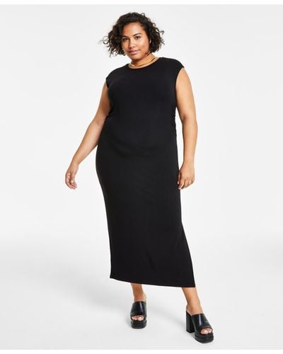 BarIII Trendy Plus Size Crewneck Sleeveless T-shirt Dress - Black