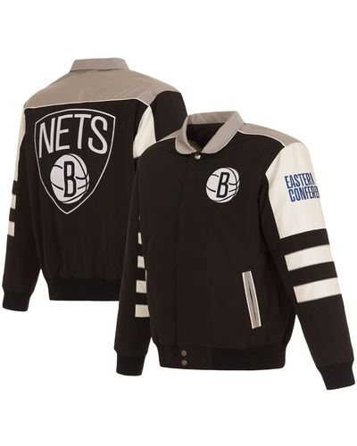 JH Design Brooklyn Nets Stripe Colorblock Nylon Reversible Full-snap Jacket - Black