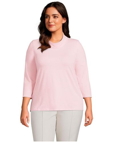 Lands' End Plus Size 3/4 Sleeve Light Weight Jersey Cowl Neck Top - Pink