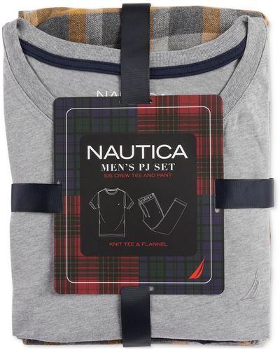 Nautica 2-pc. Classic-fit Solid T-shirt & Plaid Flannel Pajama Pants Set - Gray