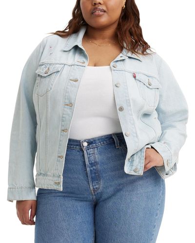 Levi's Plus Size Original Embroidered Denim Trucker Jacket - Gray