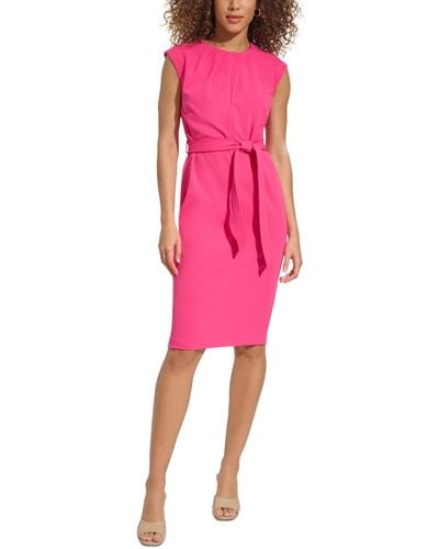 Calvin Klein Sleeveless Belted Sheath Dress - Pink
