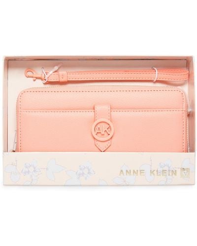 Anne Klein Boxed Slim Zip Wallet With Detachable Wristlet - Pink