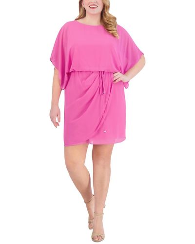 Jessica Howard Plus Size Boat-neck Blouson Faux-wrap Dress - Pink