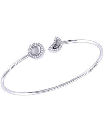 LuvMyJewelry Moon Phases Design Sterling Silver Diamond Adjustable Cuff - White